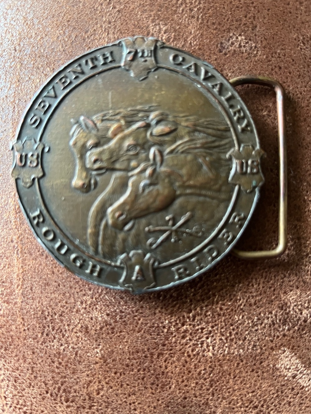 Seventh Cavalry Horse Medallion Belt Buckle - Antique Bronze Tone